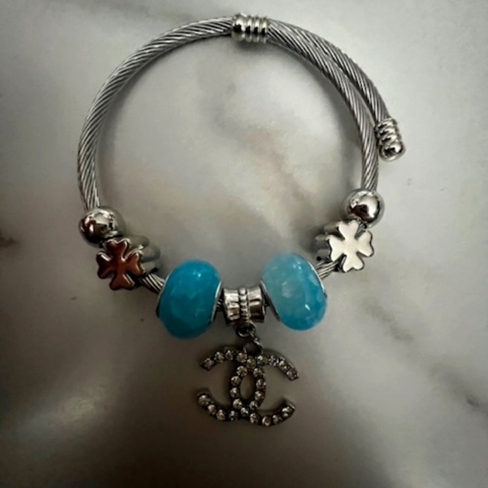 CC Elegant Silver and Blue Charm Bracelet